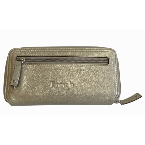 Tignanello Zip Around Wallet Metallic Gold Pebbled Leather - Picture 1 of 8